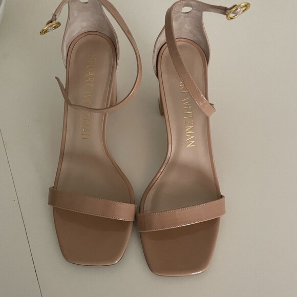 Stuart Weitzman Nudistcurve 75 Block Heel Sandal (Women) 9M, ADOBE - Picture 1 of 5